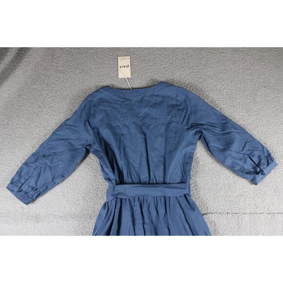 New Pact Dress Medium Blue Organic Cotton Sunset Lightweight Belted Midi Sample - Picture 7 of 15